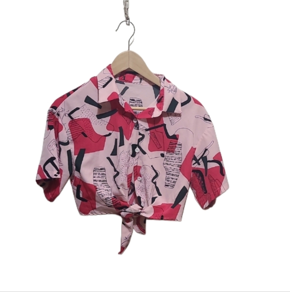 Pink Collared Crop Top